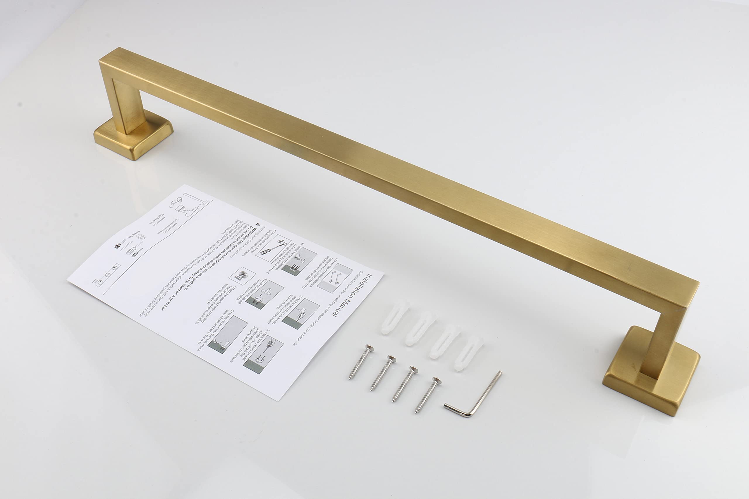 TocTen - Toallero de baño, base cuadrada gruesa, barra de toalla de acero inoxidable SUS304 para baño, accesorios de baño, barra de toalla resistente montada en la pared (dorado cepillado, 51 cm)