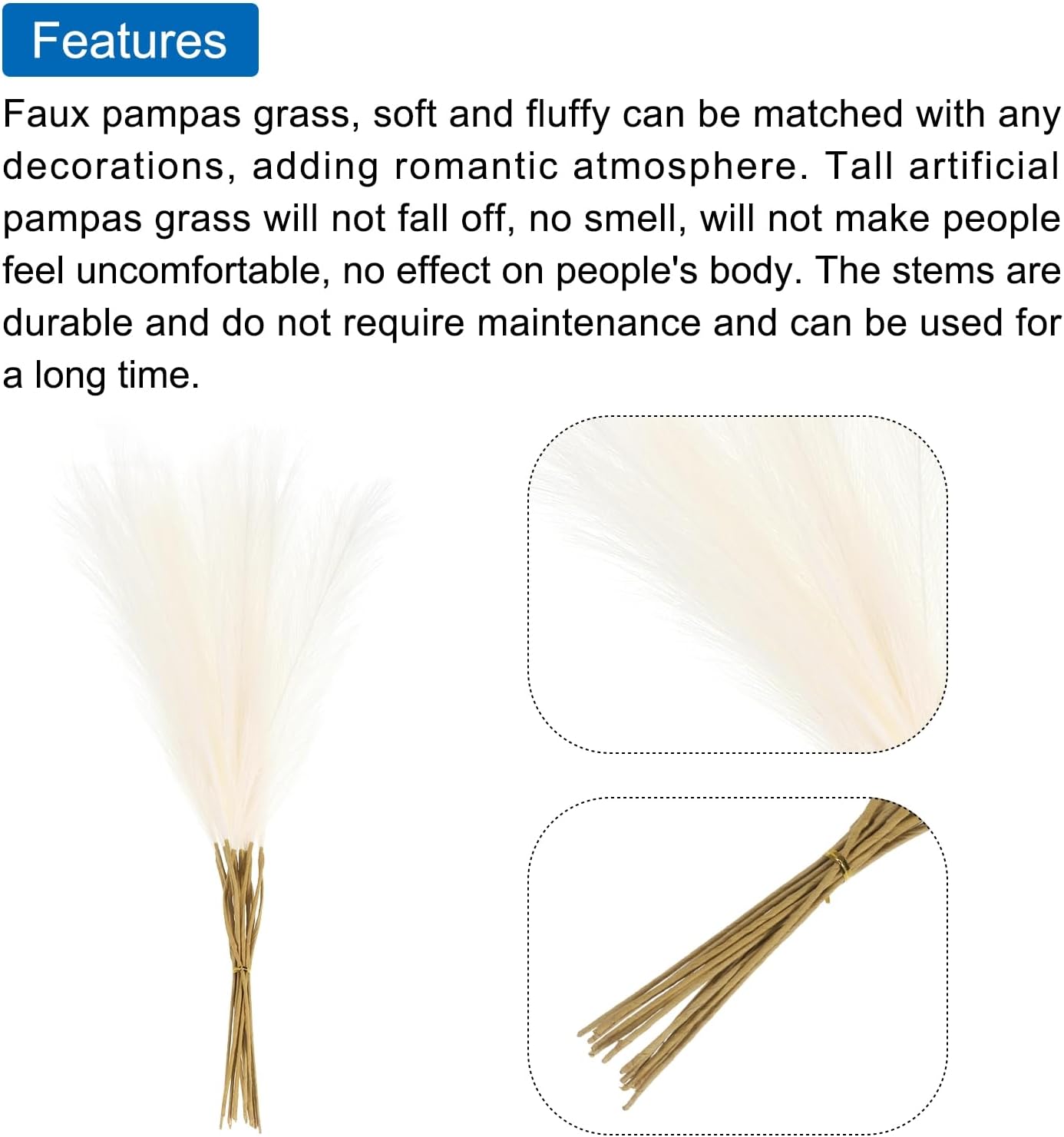 MECCANIXITY 20Pcs Faux Pampas Grass,21"/55cm Fake Pampas Grass Decor for Living Room Party Wall Vase Wedding Decoration,Cream