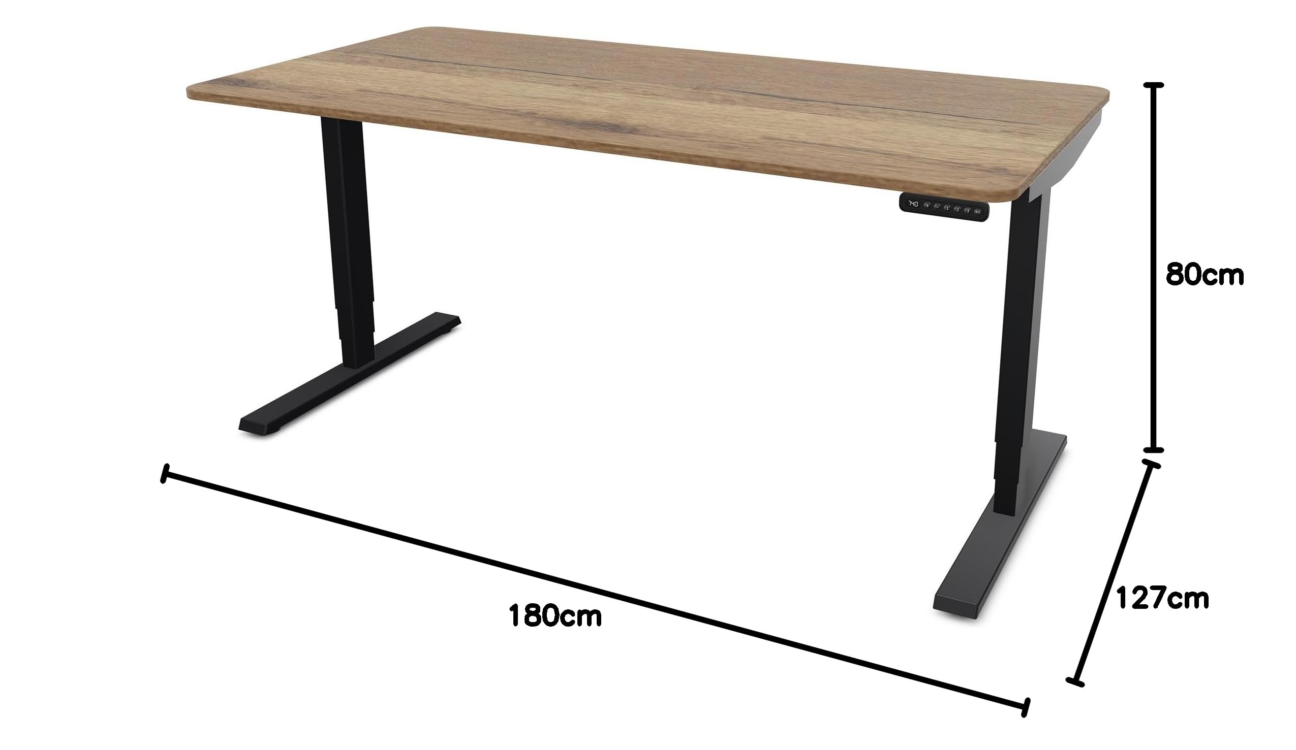 ASSMANN Höhenverstellbarer Schreibtisch elektrisch, 180x80cm, TÜV-geprüft | stufenlos verstellbar mit Aufprallschutz, ergonomischer Schreibtisch Made in Germany, abgerundete Ecken, Eiche Tabak/Schwarz