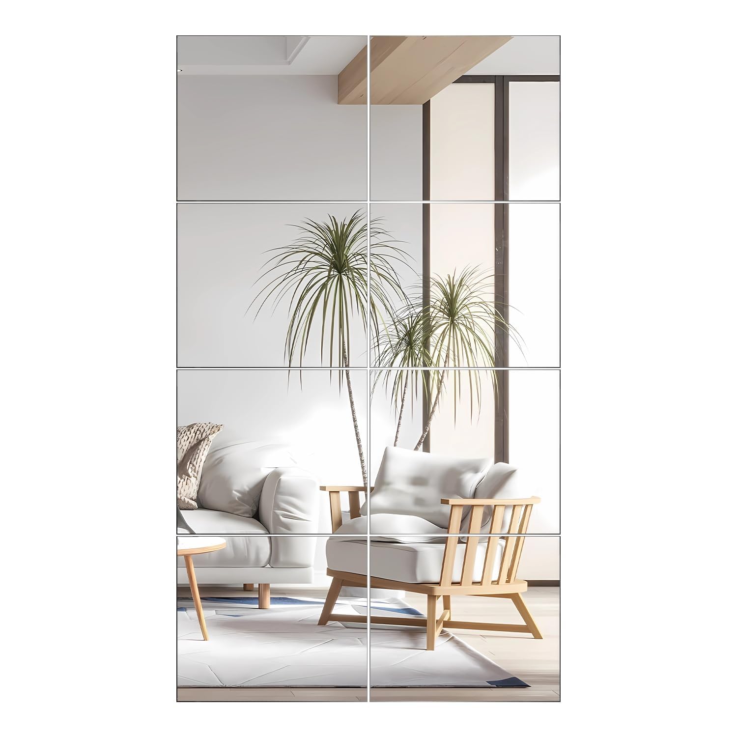 VASUHOME Glass Full Length Wall Mirror Tiles - [12x10" - 8pcs] HD Gym Mirror for Home Gym Full Body Long Mirror for Bedroom, Living Room, Door and Closet