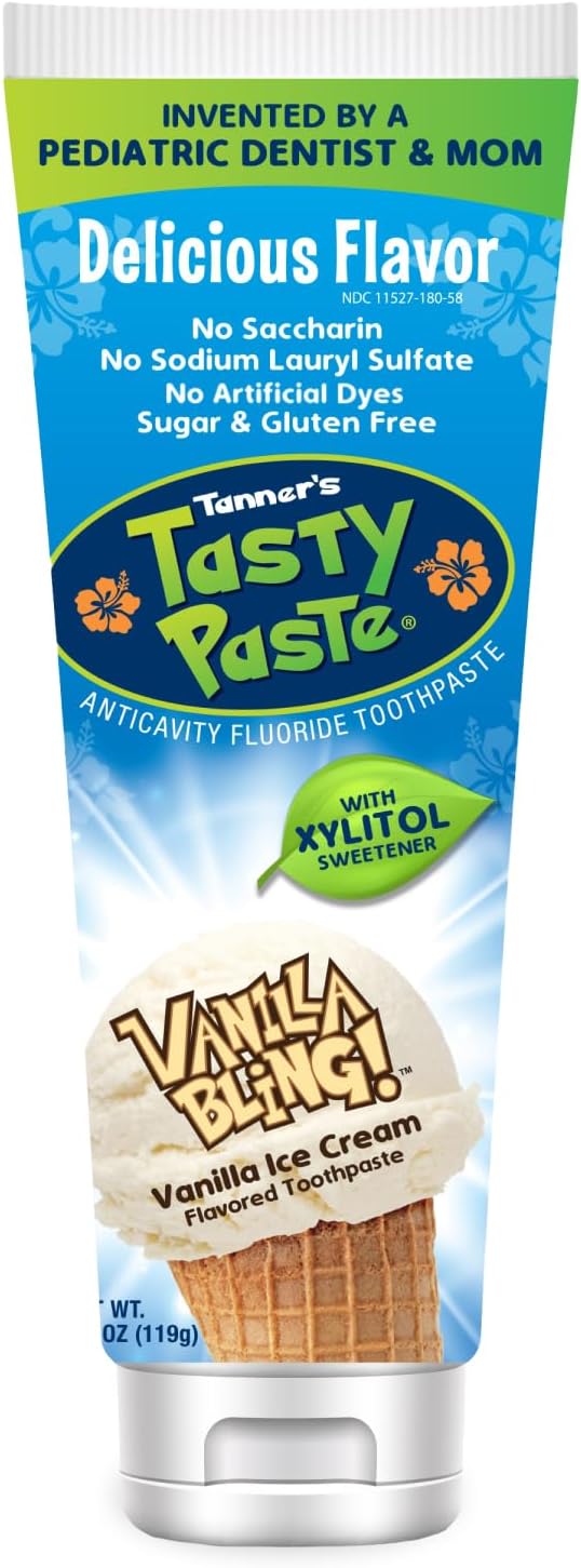 Tanner's Tasty Paste Kids Fluoride Toothpaste, Vanilla, No Mint, 1-Pack
