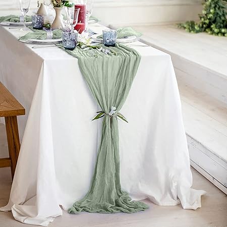 Tischläufer Salbeigrün Boho, Cheesecloth Tischläufer, Lang Rustikaler