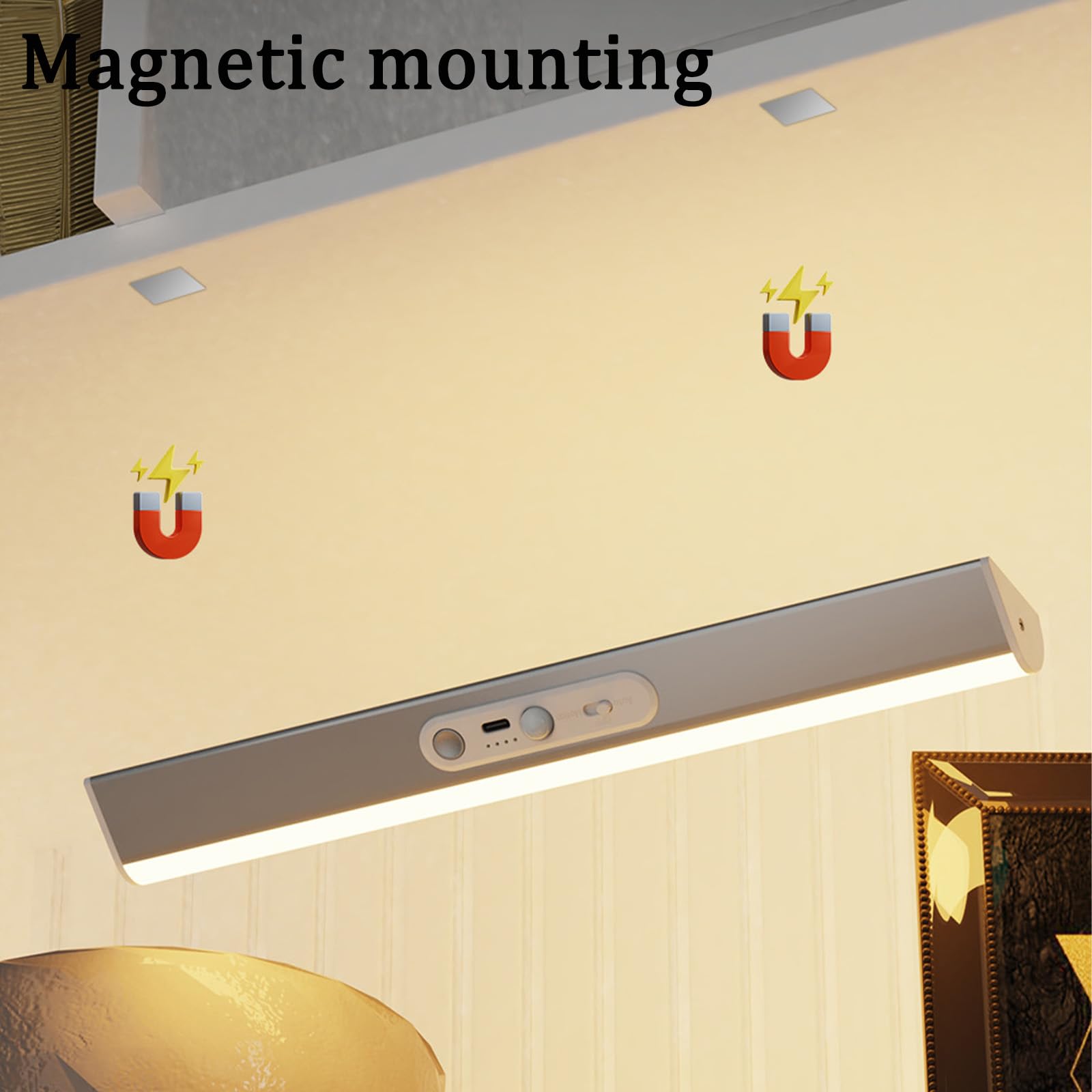 LED Unterbauleuchte Akku Wandleuchten mit Bewegungsmelder Dimmbare Wandbeleuchtung mit Fernbedienung Magnetische Wandleuchte für Schrank Küche Wohnzimmer Schlafzimmer (Silber,45cm)