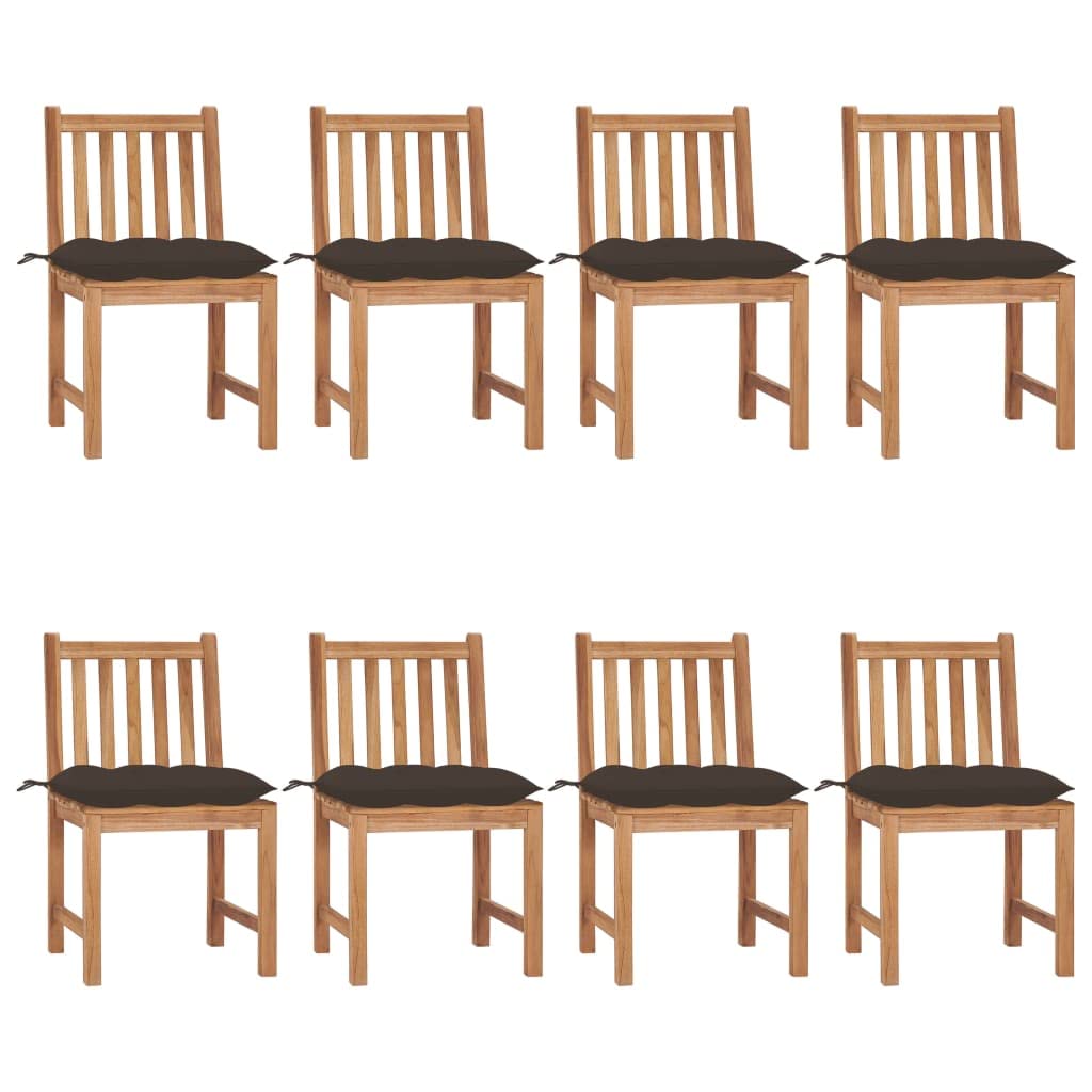 Sedie da giardino in legno di teak, 8 pezzi, con cuscino, in legno massello