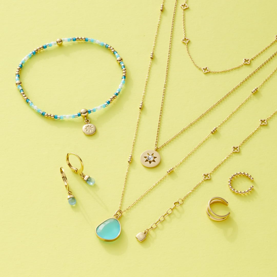 JEWELS BY LEONARDO Collana Ciao Evi • Collana con ancora a specchio in acciaio inox dorato • Collana con mini sfere • Ciondolo in pietra di vetro azzurra • Lunghezza 50-55 cm • Gioielli da donna