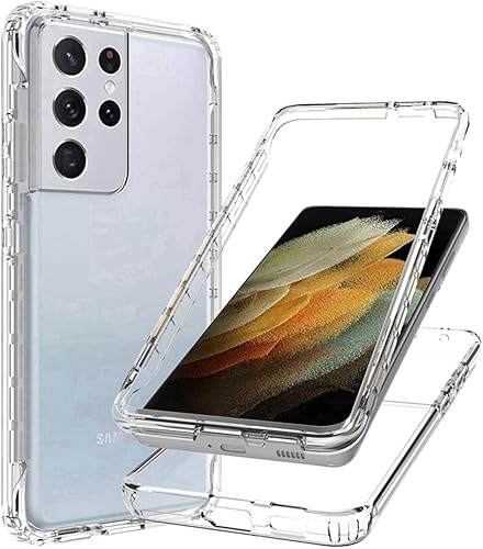 Miniatura 6 de Funda para Galaxy S21 Ultra, SM-G998U con protector de pantalla de vidrio templado, carcasa rígida transparente de cuerpo completo 360 + TPU suave a
