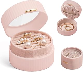 علبة مجوهرات بلاستيك صغيرة محمولة مناسبة للسفر لتنظيم وعرض المجوهرات بطبقتين للحلقان والسلاسل واحمر الشفاه والخواتم من كانيتورون، لون بينك، زهري