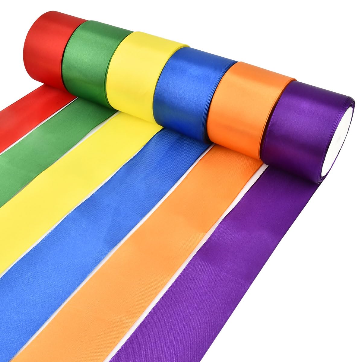 60M Rainbow Satin Ribbon 50mm Wide Satin Ribbon Rolls, Colorful Fabric Ribbons, Gift Ribbons, Silk Ribbo n for Balloons, Wedding, Hairs, DIY, Bouquets