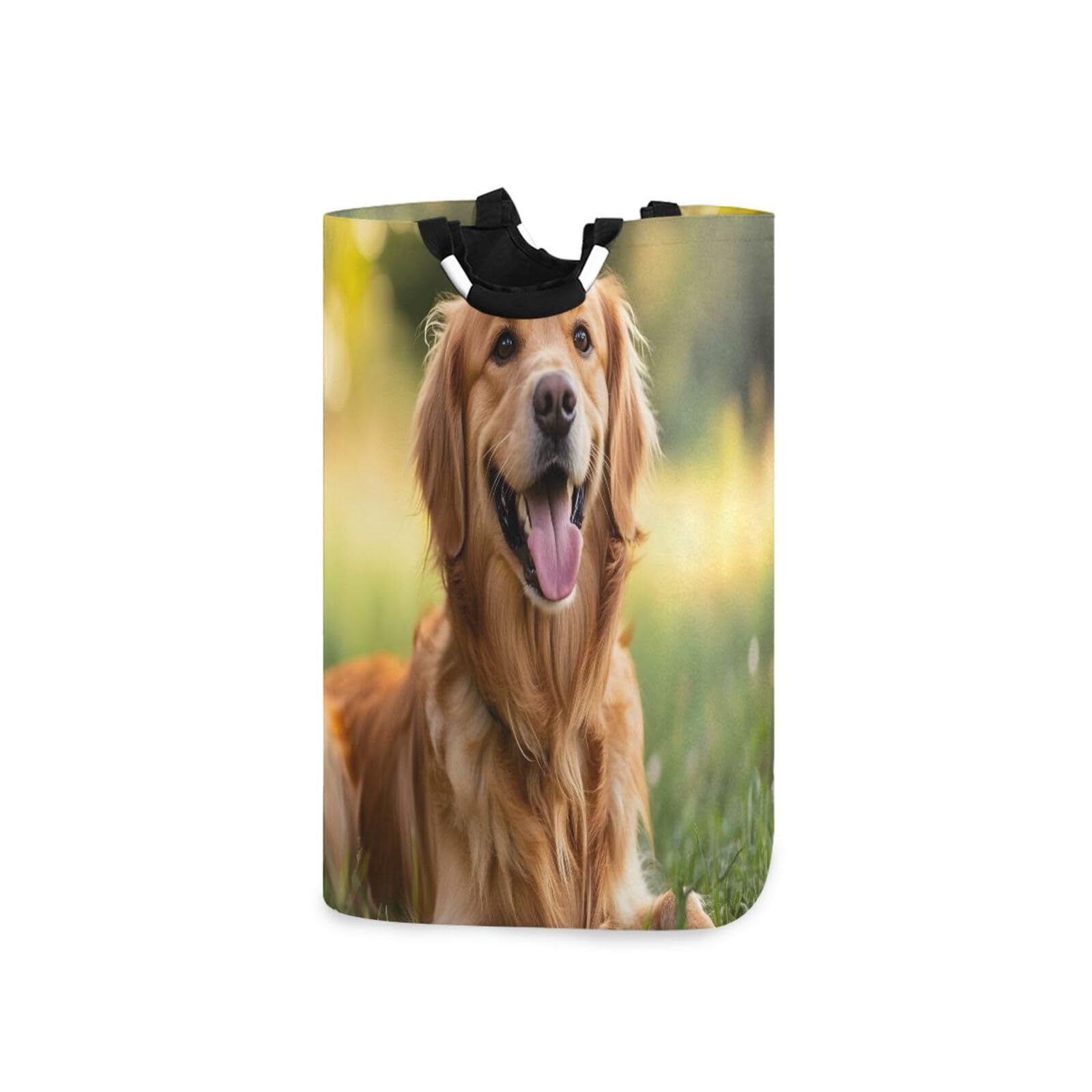 Jihqo Laundry Hamper Basket Golden Retriever Collapsible Nursery Storage Bin Waterproof Clothing Baskets for Home Bedroom Bathroom Washing Room