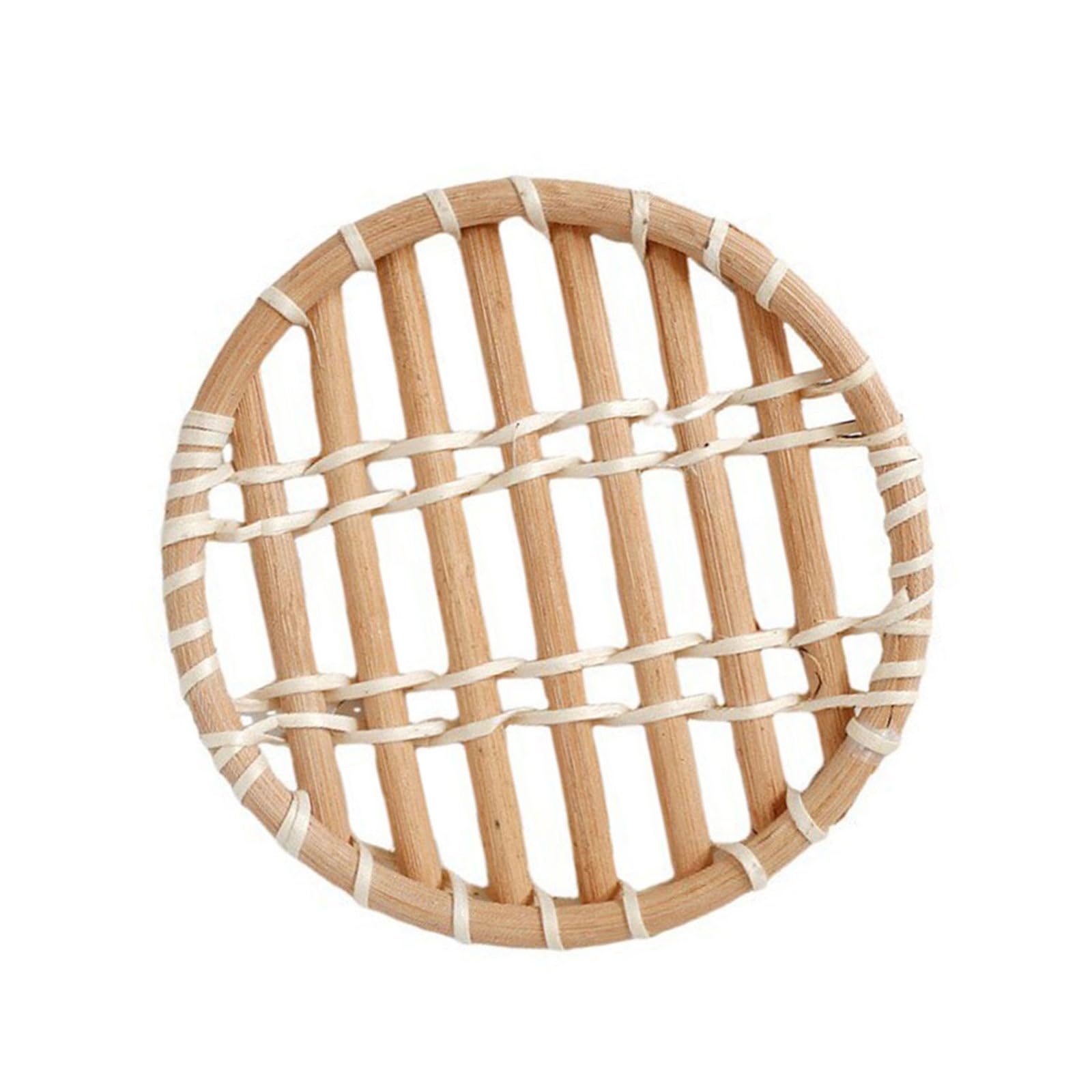 Xinsheinelry Artistic Woven Tea Coasters Pad Weaving Dining Table Insulating Mat Round Placemat for Desktop Luxury Thickened Rattan Coasters
