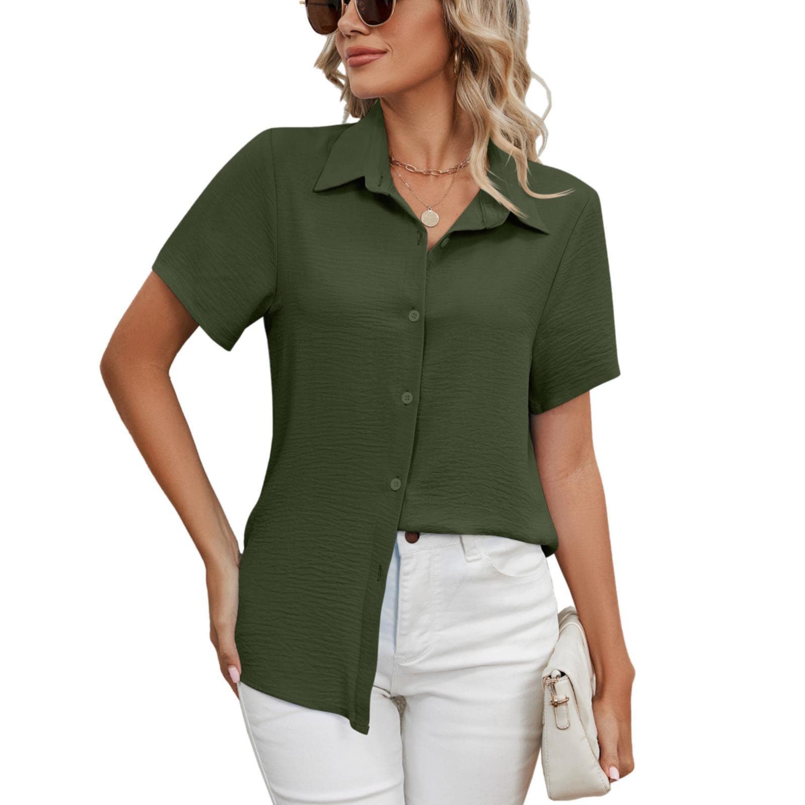 – Ladies Plus Size Tops, Casual V Neck Button Down Shirts for Women Solid Short Sleeve Blouse Tops Night Out Shirts for Women Ladies Oversized Baseball Tshirts Tunic Tops