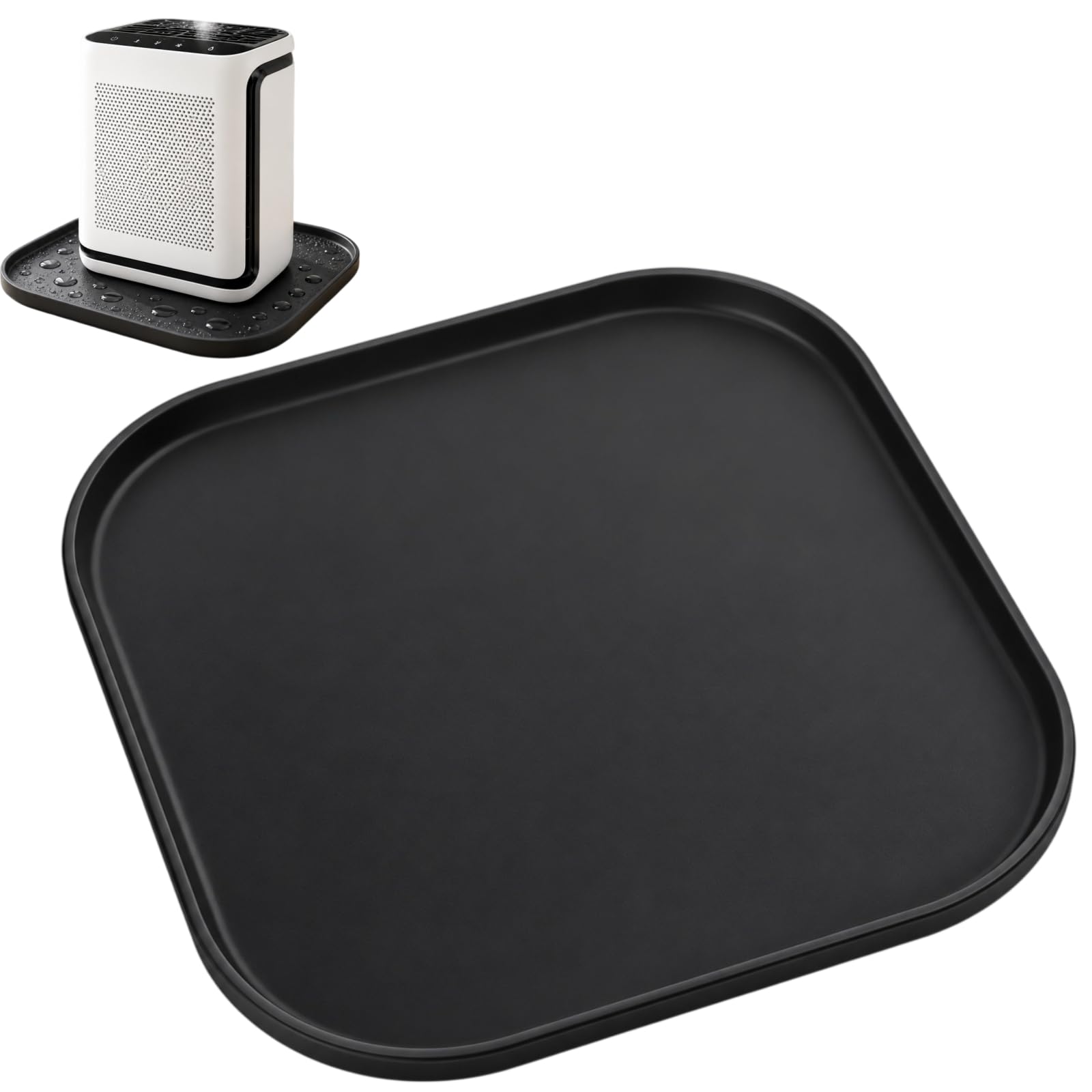 Silicone Humidifier Drip Mat with Raised Edge, Humidity Tray, Black, 10x10"