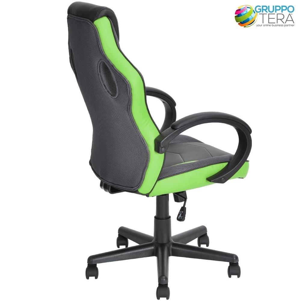 BAKAJI Silla Gaming Premium Profesional - Silla de Oficina direccional, Ruedas giratorias, Deportivas, para Oficina - Silla de Escritorio Ergonómica - Altura Regulable (Green)