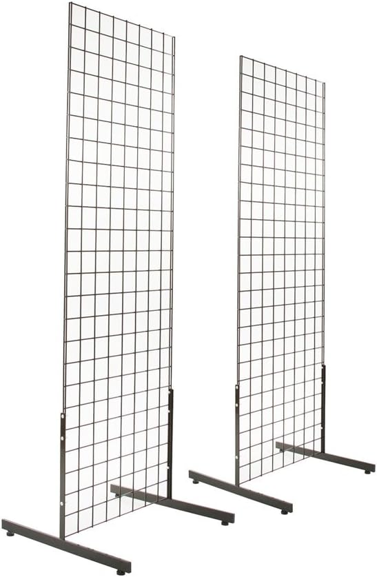 2' x 6' Gridwall Panel Tower with T-Base Floorstanding Display Kit, 2-Pack Black