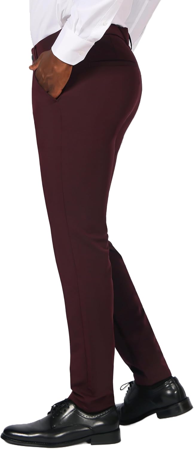 Plaid&Plain Men's Stretch Dress Pants Slim Fit Skinny Suit Pants - Image 8