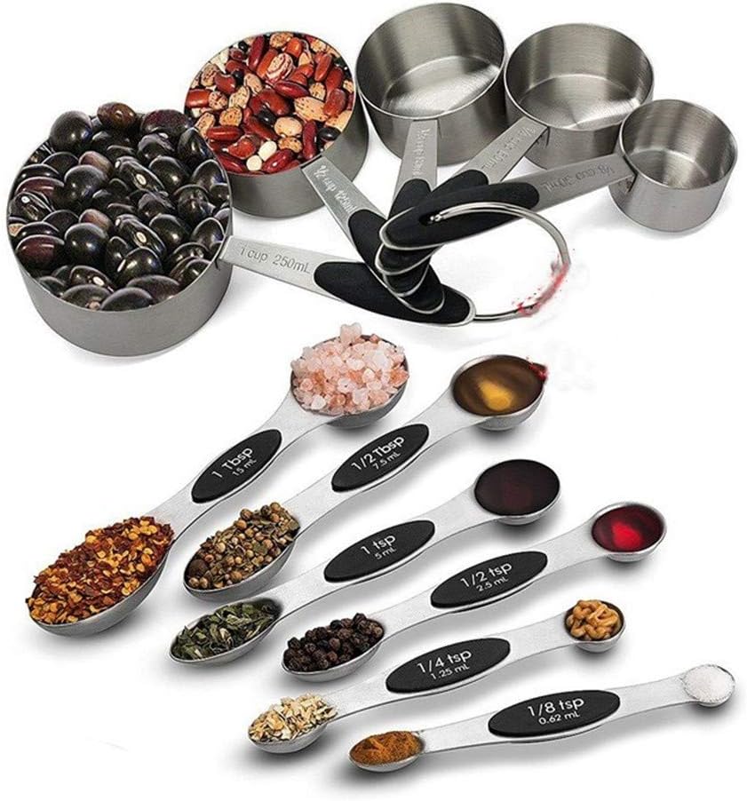11Pcs Stainless Steel Measuring Cups Spoons Set for Dry and Liquid Ingredients Fits in Spice Jars