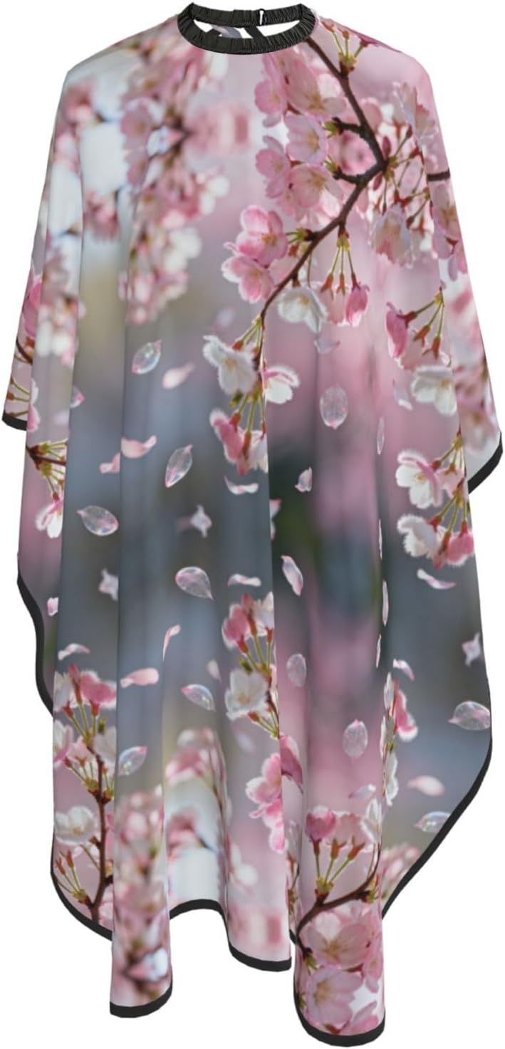 Cherry Blossom Fall Hair Cutting Cape For Adults-Barber Cape For Men Women, Waterproof Salon Cape For Hairdressing, Anti Static Hairdressing Gown