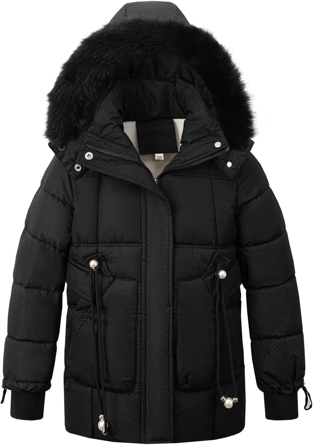 Girls' Winter Warm Coat Fleece Lined Long Jacket With Detachable Fur Hood