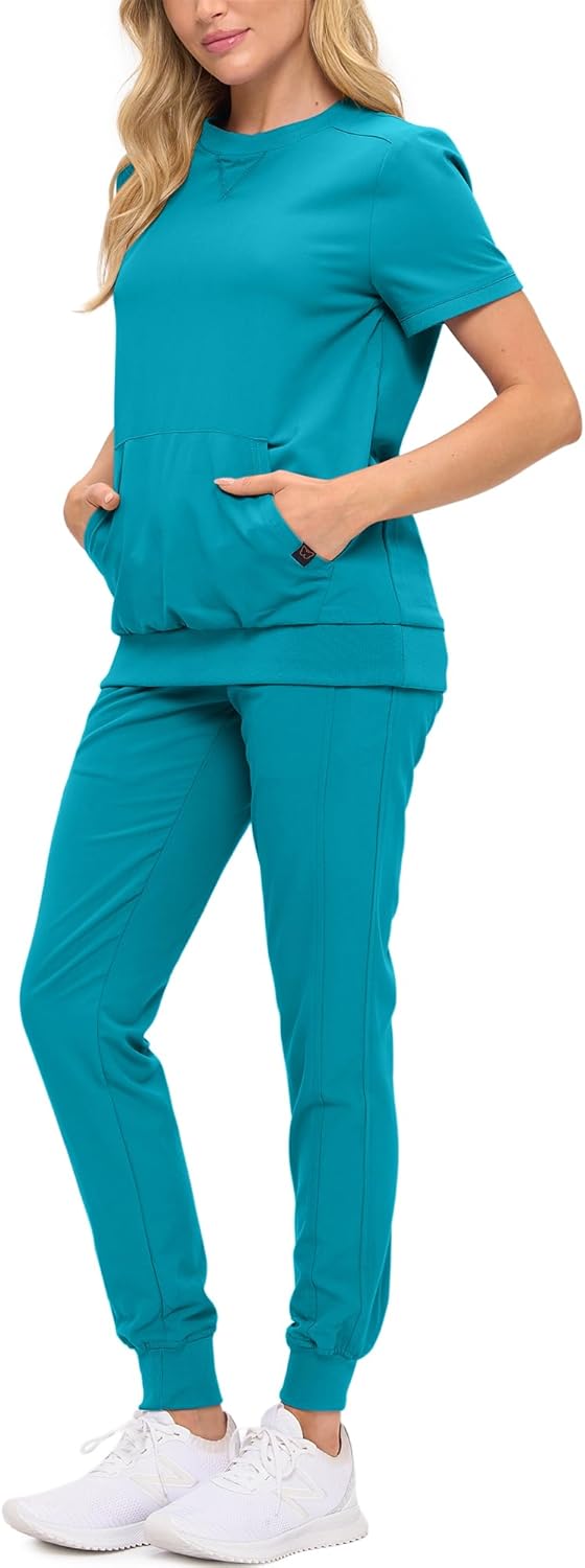 Women’s Scrub Set – Soft Stretch Fabric, Modern Fit Jogger Pants & Crew Neck Top