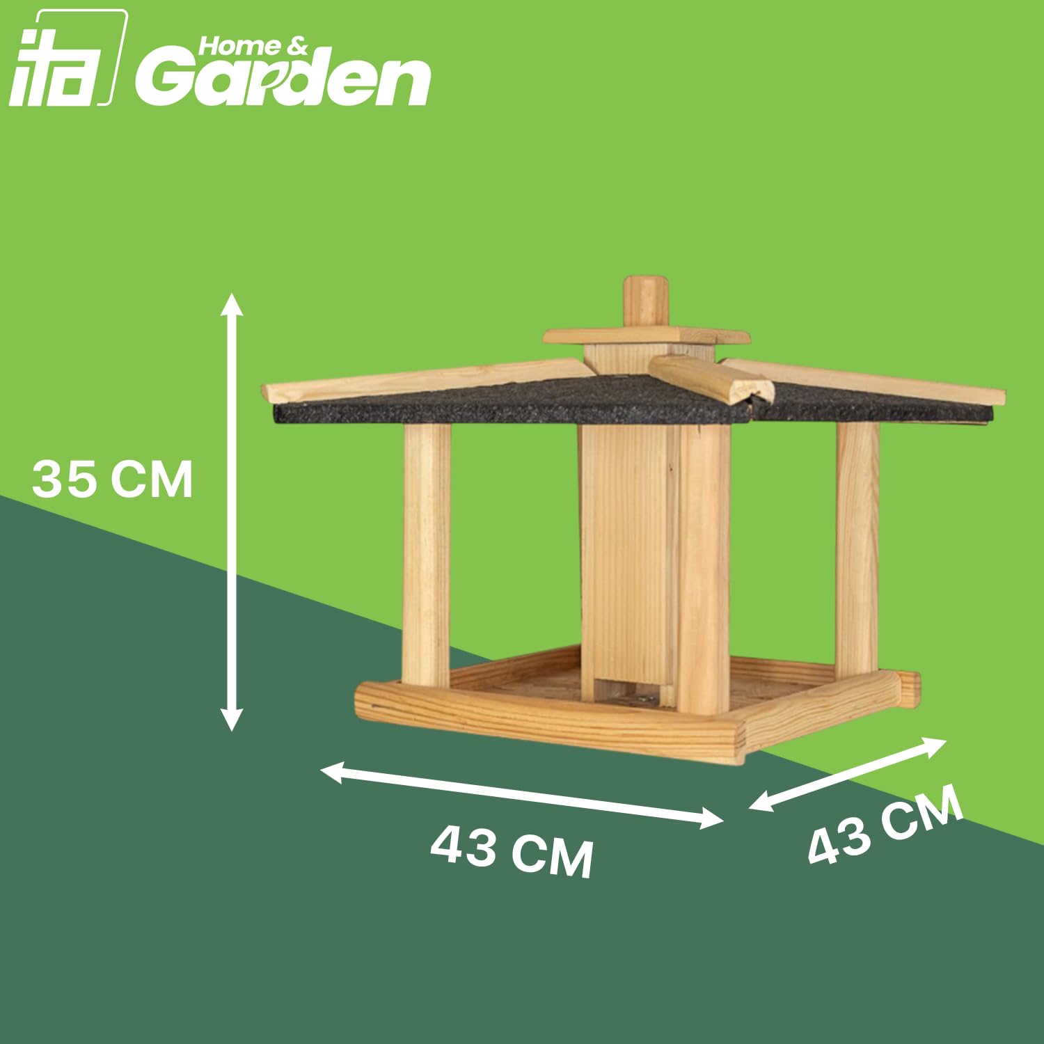 ITA Casa de Comida para Pájaros 43x43x35 cm de Madera - Comedero para Aves Silvestres - Resistente al Clima, Estable, Robusto