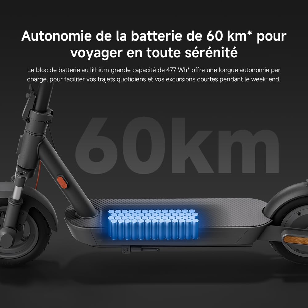 Xiaomi Electric Scooter 5 – Amortisseurs Doubles Ressort Avant – 60km Autonomie Étendue – Pneus 10' Tubeless – Moteur 700W Max – Pente 18%