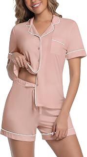 Womens Bamboo Viscose Pajama Sets 2 Piece Button Down Pjs Sets | Short Sleeve Top and Shorts Summer Sets Cooling Sleepwear S-5XL