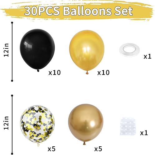 Miniatura 2 de Globos negros y dorados, 30 globos dorados metálicos, globos de cumpleaños con globos de confeti, para Halloween, fiesta de cumpleaños, boda,