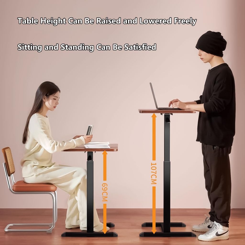 KMUD Overbed Table Adjustable Height, Rolling Bedside Table Adjustable Height, Portable Computer Desk with Tilt Top and Swivel Wheels, Foldable Cart for Home Office Eating(White)