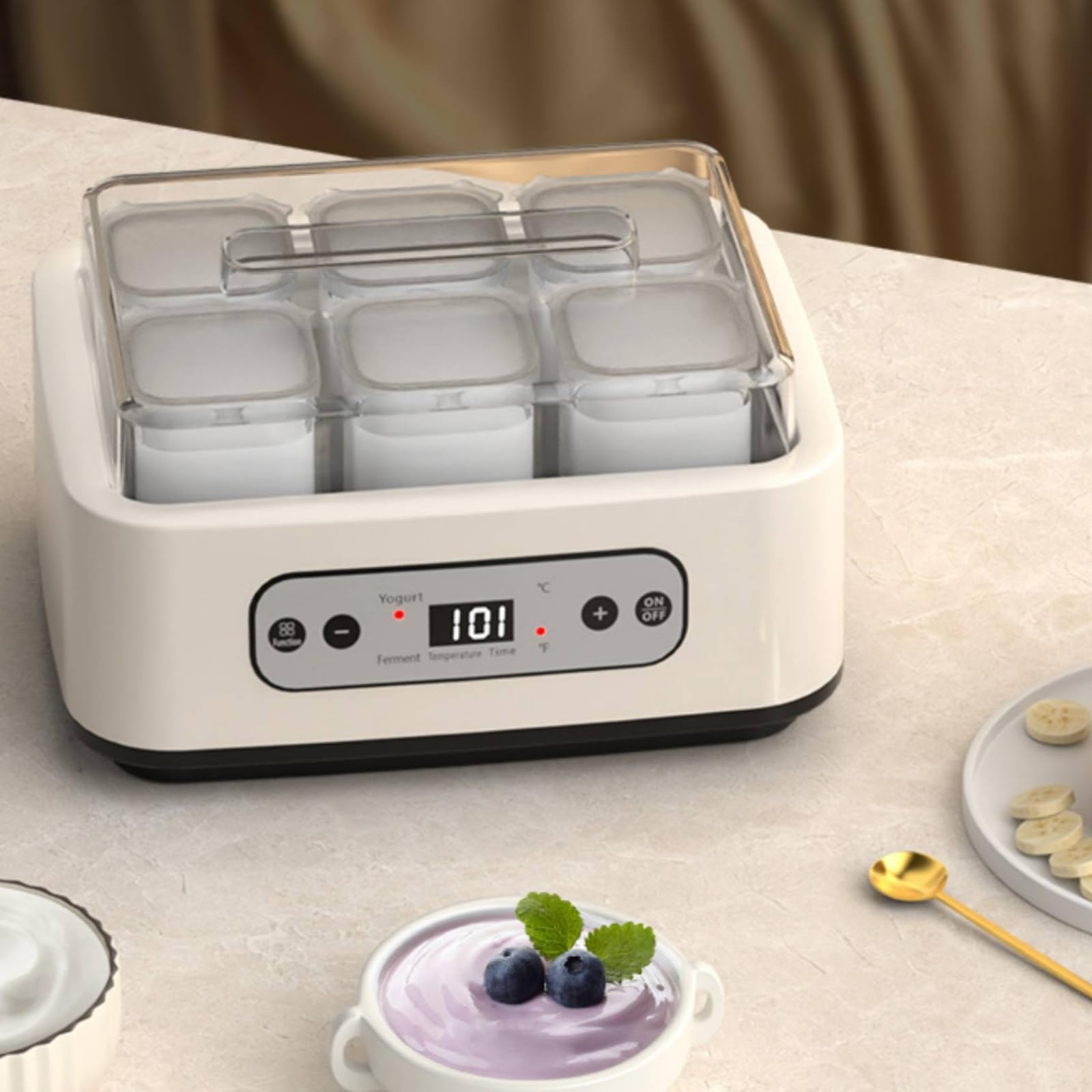 MotiveTech Yogurtiera Digitale Angoli Arrotondati Yogurtiera in Vetro Compatta Yogurtera con Vasetti