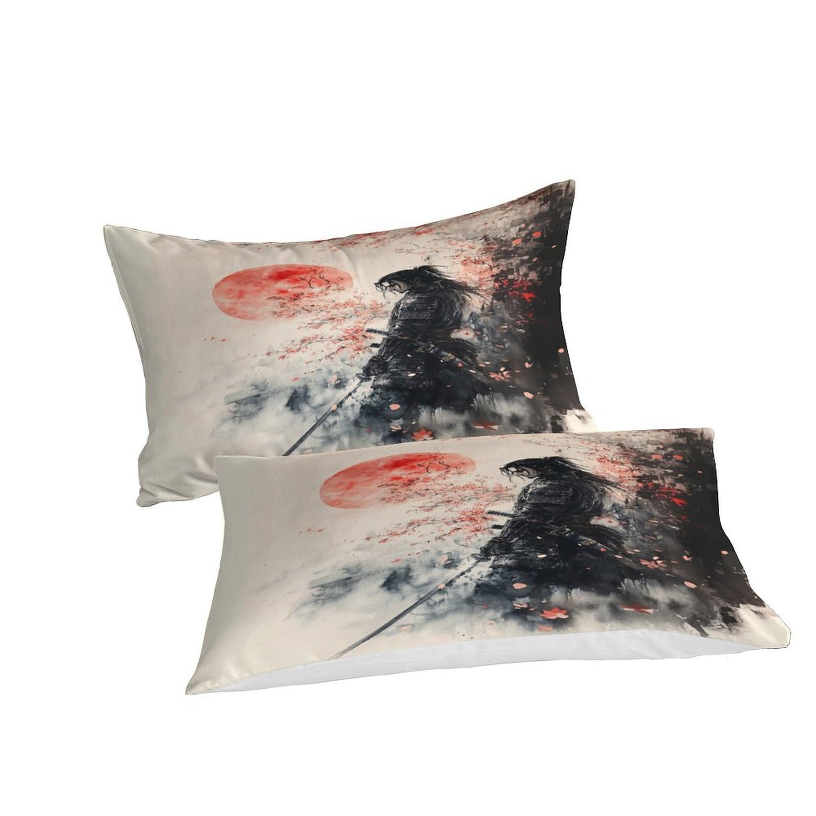 Samurai Krieger 3-teiliges Reines Polyester Japanische Tinte Malerei Stil Bettbezugset, Versteckter Reißverschluss, Für Kleinkinder, Babysicher & Gifffrei, Pflegeleicht King（220x240cm）