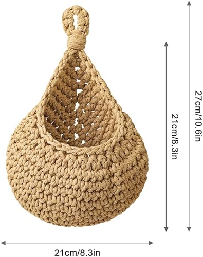 Vista 3 de Cesta colgante de frutas para cocina, cesta de frutas para colgar en la pared, cesta de frutas y verduras tejida a mano, cesta colgante de yute