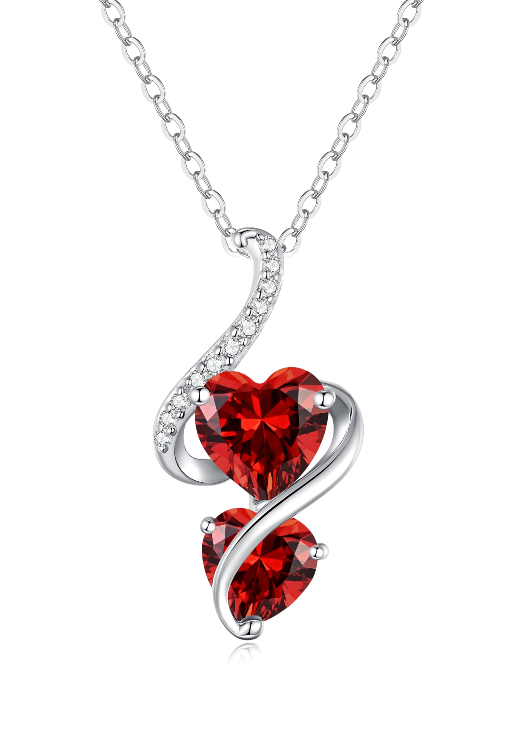 LOUISA SECRET Unique Double Heart Necklace Gifts for Wife Women, 925 Sterling Silver Tiny Birthstone Pendant Jewelry Gift for Her Girlfriend Mom Valentine's Day Anniversary Mother's Day Birthdays & Christmas