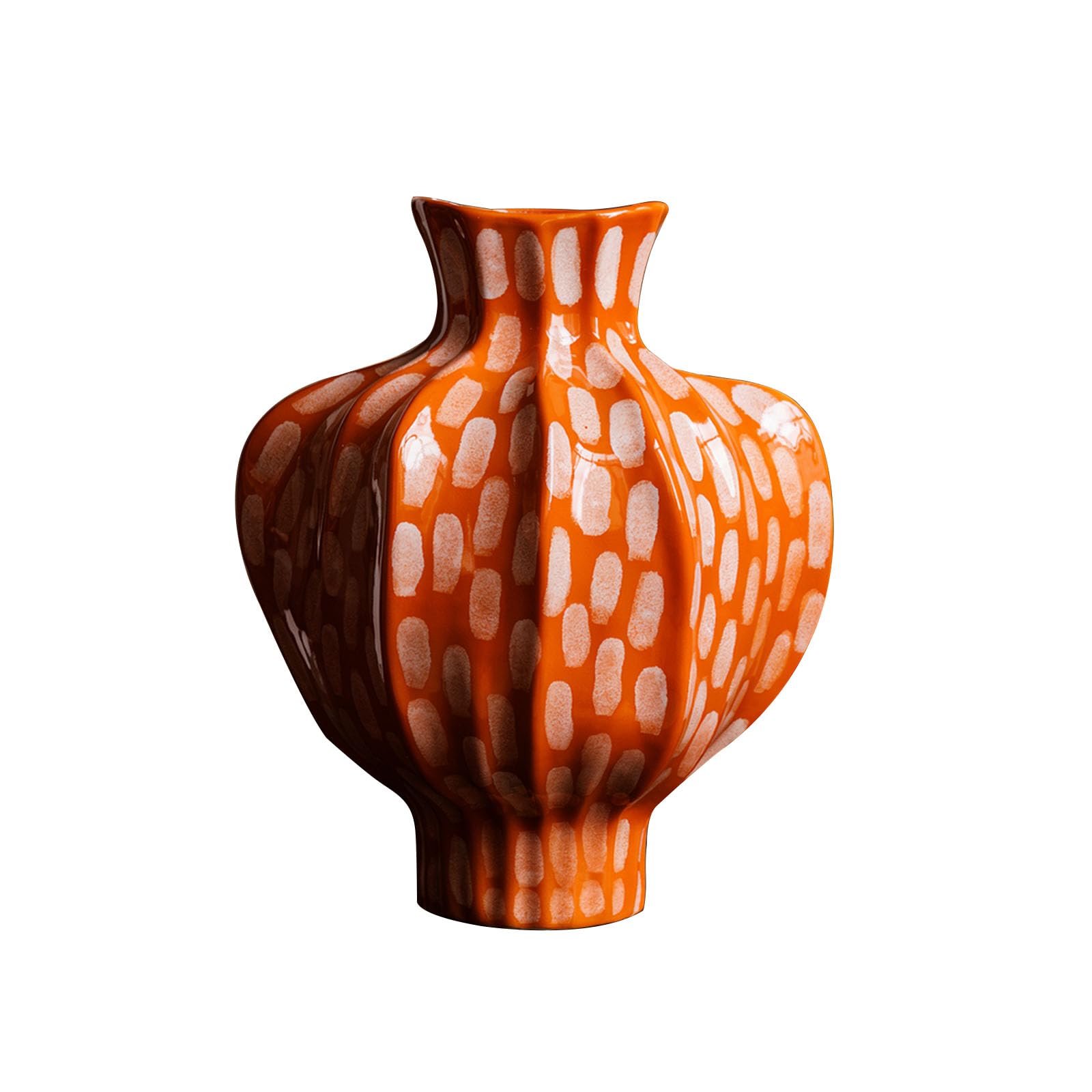 Nzzkoides Orange C Art Ceramic Vase For Dried Flowers, Creative Decorative Vase, Ornament For Living Room, Bedroom, Study, Shelf, Floor, Orange, Various Styles(Size:27 * 27 * 35Cm,Color:orange C)