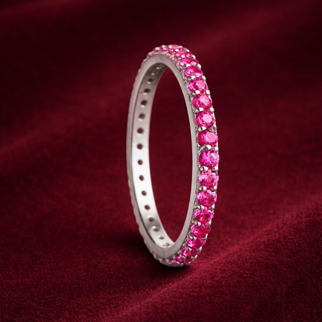 925 Sterling Silver Eternity Band Ring with Cubic Zirconia – 2mm CZ Dainty Stackable Wedding Rings For Women, Birthstone Minimalist Jewelry For Women, Mom Christmas Gifts - Gold or Polished