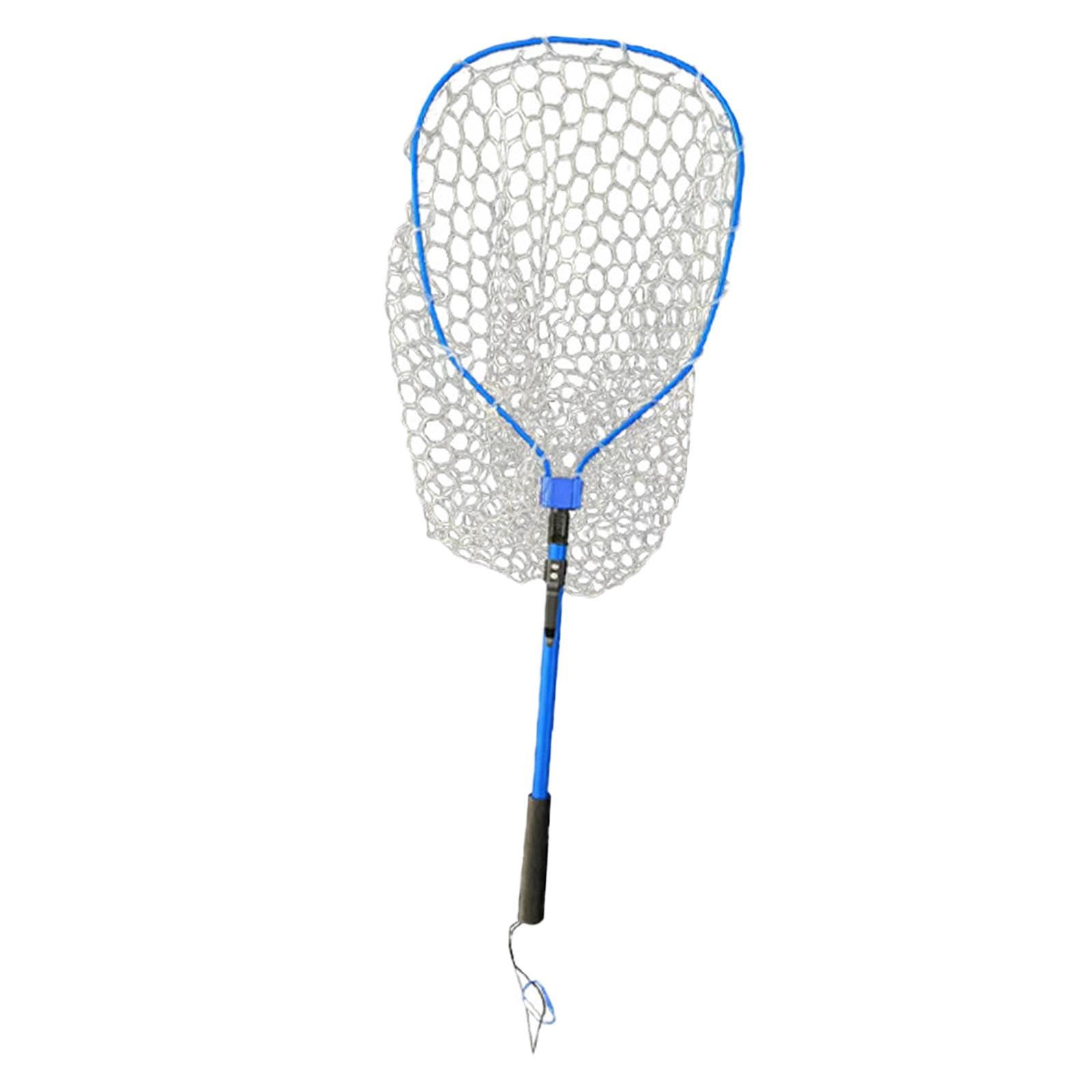 Épuisette de Pêche Filet Pliant Structure Aluminium Manche Extensible Filet Silicone Léger pour Attraper et Relâcher Poissons Adapté à La Pêche, Bleu