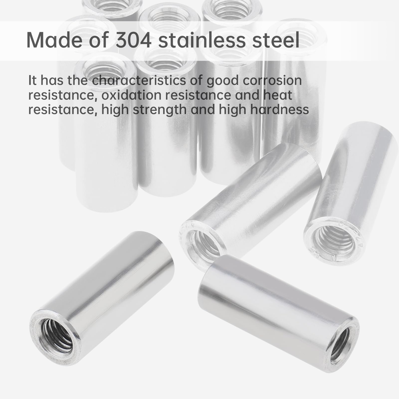 Smgda 10Pcs M6 Round Connector Nuts, 304 Stainless Steel Long Round Coupling Nut, 25mm Length Female Threaded Rod - Image 3