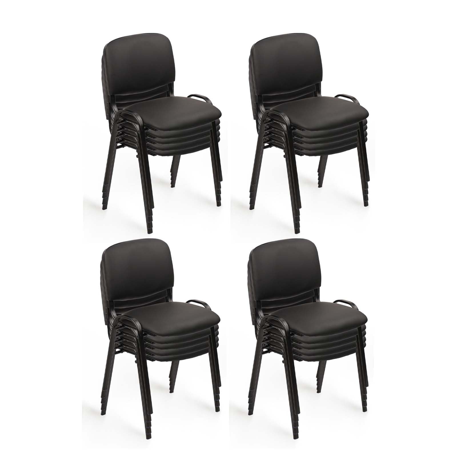 CLATINA Stacking Waiting Room Chairs, PU Leather Armless Office Guest Chair with Metal Frames, Stackable Conference Room Chairs No Wheels for