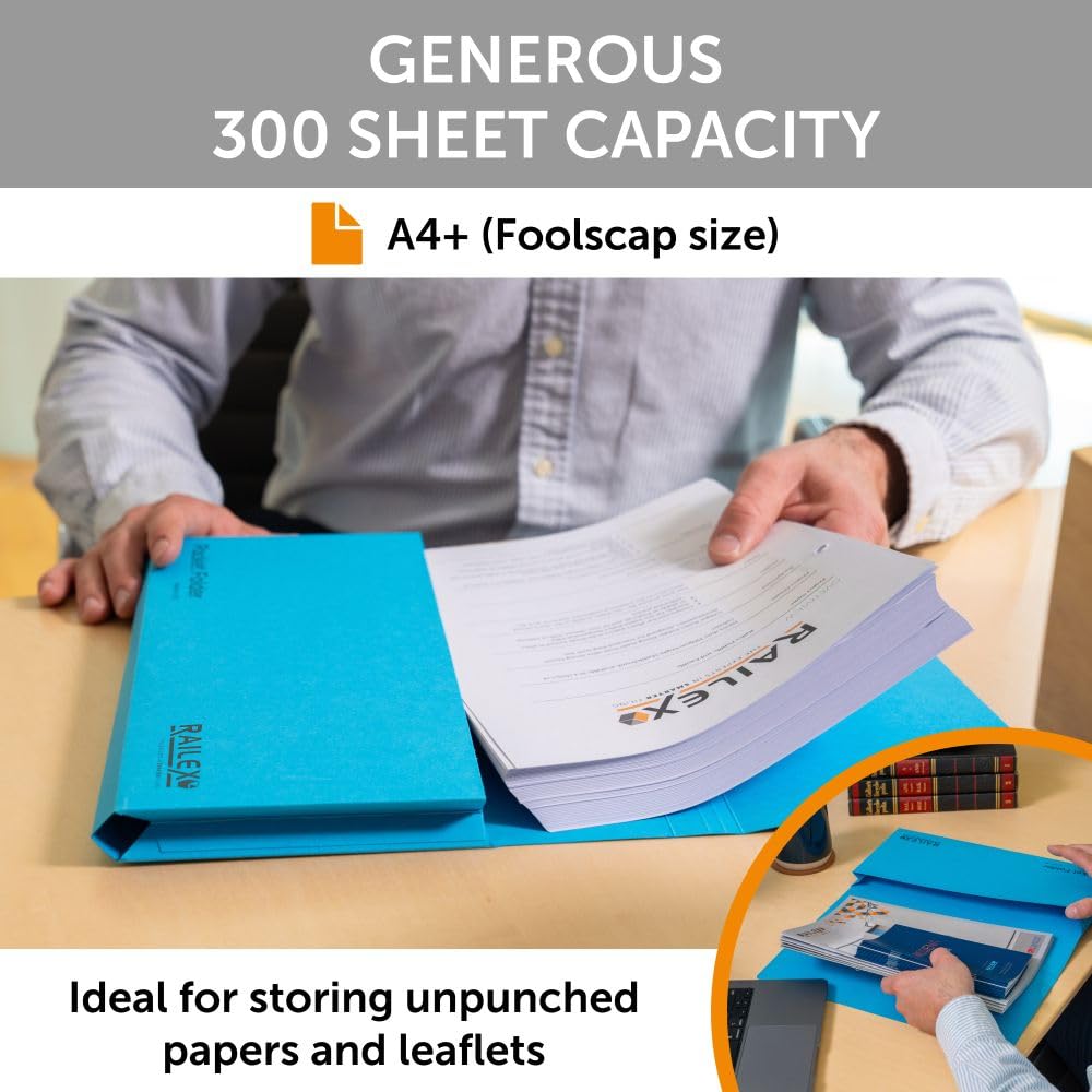Railex Pocket Folder Foolscap Document Wallets, Turquoise Folders Pack of 10 for Paperwork A4 and A4+ - Image 3