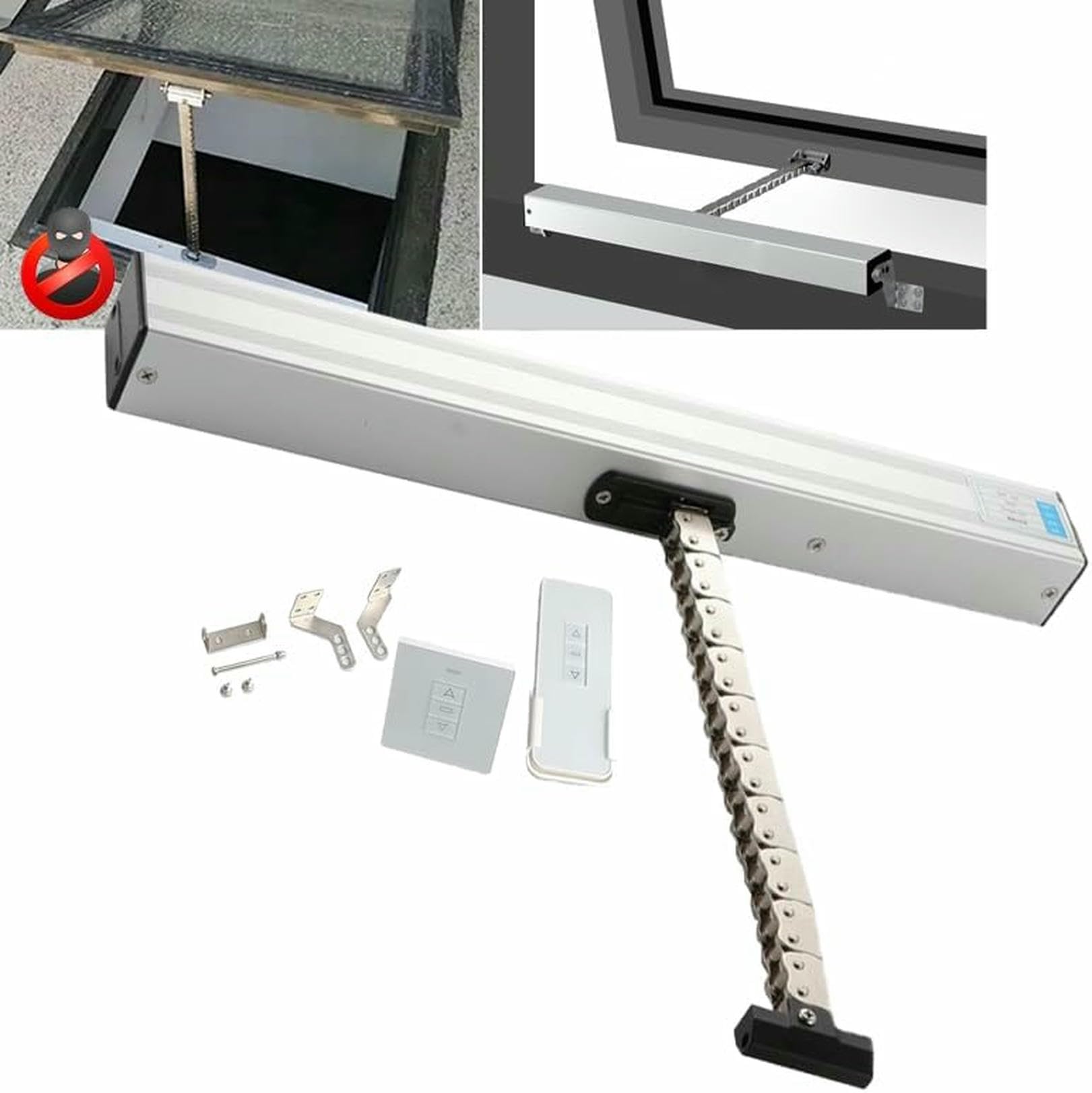 Accionamiento eléctrico para Ventana de Invernadero, diseño de Doble Cadena, con Interruptor de Pared y Control Remoto.