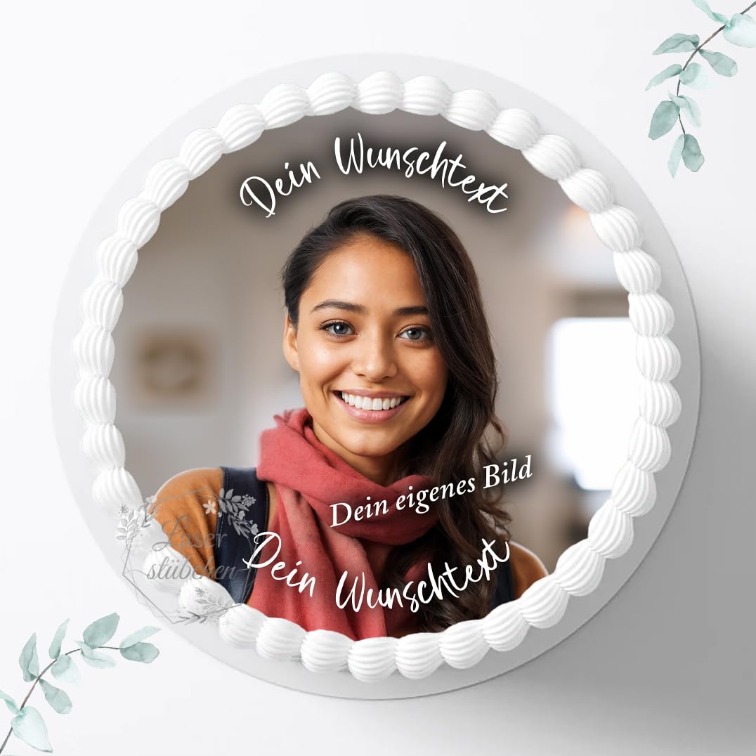 Tortenaufleger mit eigenem Foto und Text frei gestalten, Kindergeburtstag, personalisiert mit oder ohne Wunschname ⌀20cm Zuckerbild, Deko für Kuchen, Foto für Torten, Fondant 8099D