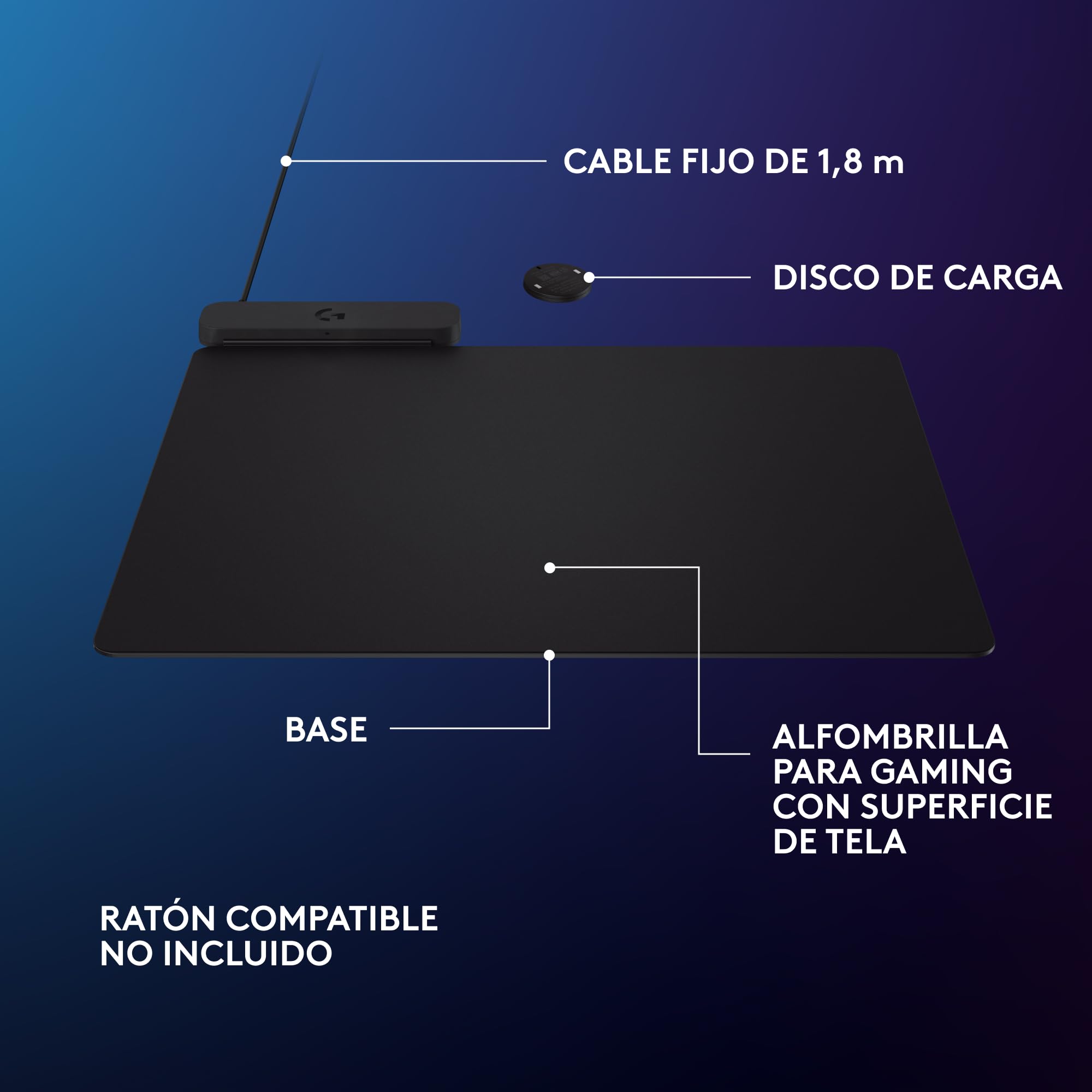 Logitech G POWERPLAY 2, Alfombrilla de ratón con Carga inalámbrica para Ratones para Gaming Logitech G compatibles, 34,5 x 28,4 cm, 3,5 mm de Grosor, para PC/Mac - Negro