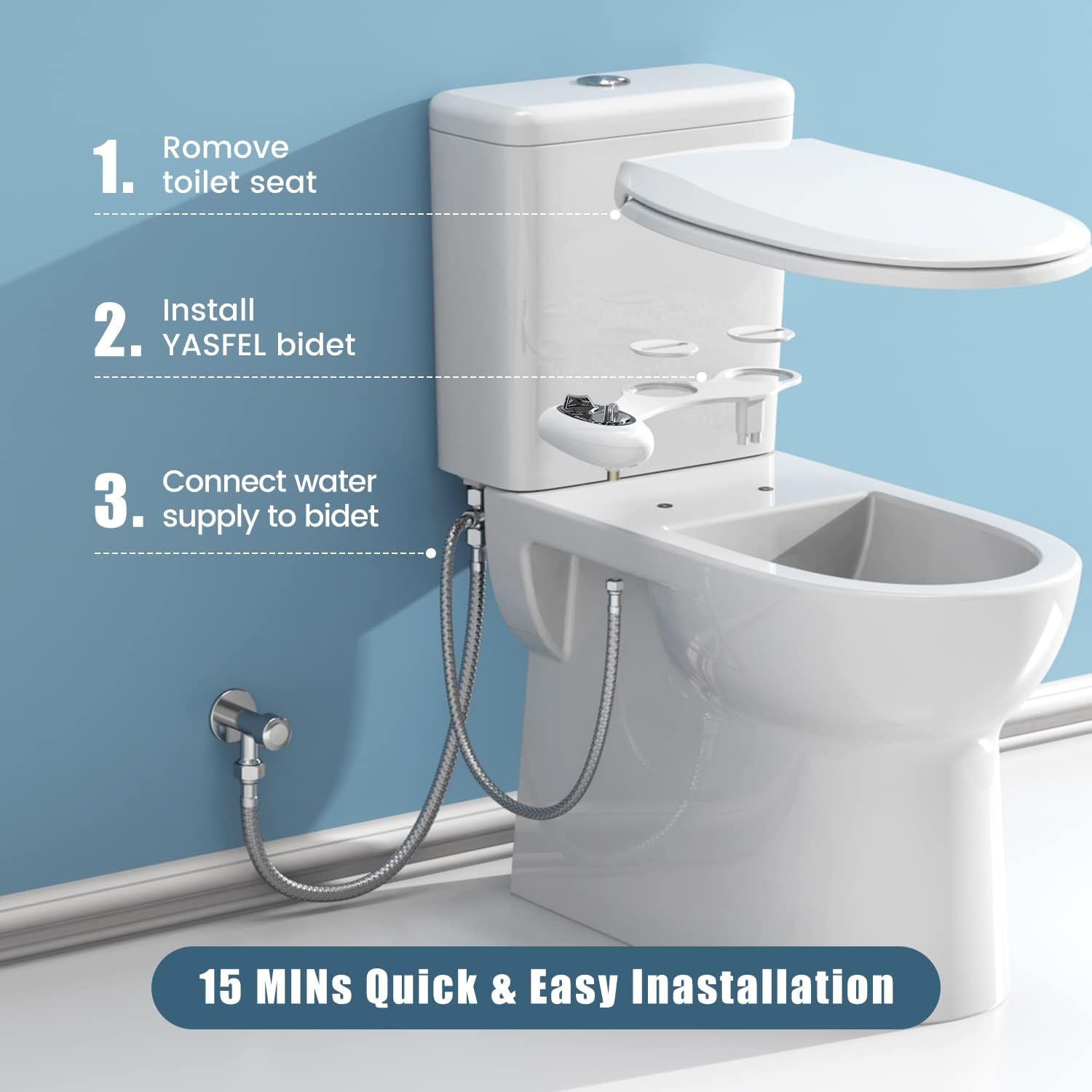 YASFEL Standard Universal Elongated Toilet Seat and Bidet Attachment for Toilet(Black)