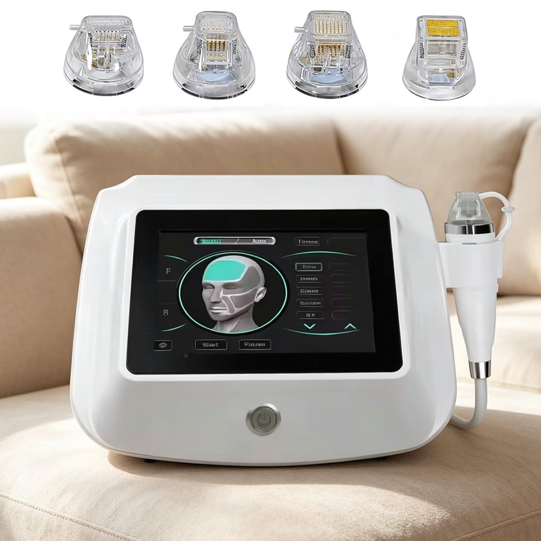 QianCruxtacy RF Microneedling Skin Tightening Machine, 24K Gold Plated Insulated Needles, Adjustable Depth 0.2–3.5mm(0.1mm Steps), Reduces Dynamic Wrinkles, Fades Stretch Marks and Surgical Scars