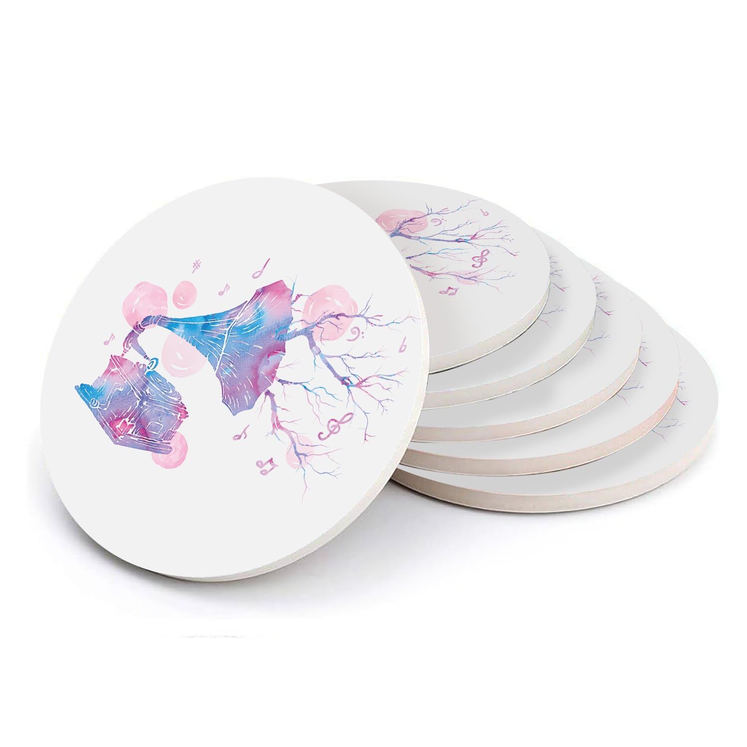 Sous-verre ronds en céramique design abstrait illustration encre pour verre et tasse