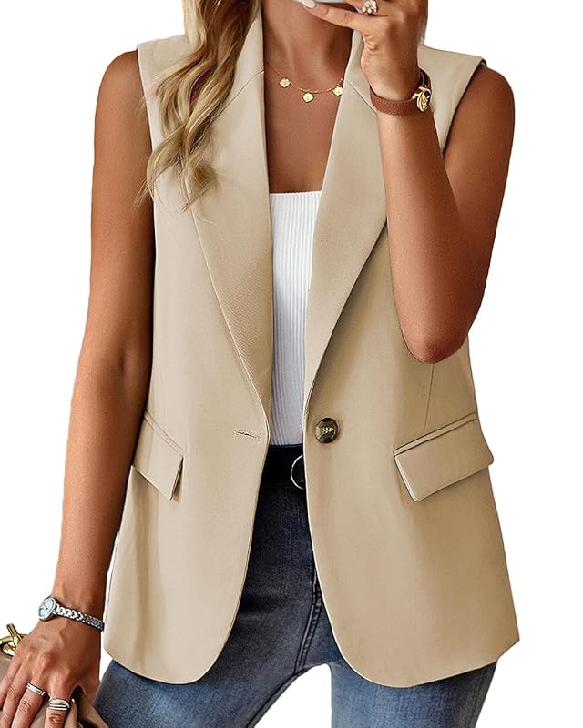 Sleeveless Blazer Vests for Women 2025 Trendy Fully Lined Fashion Casual Work Office Suit Vest with Pockets