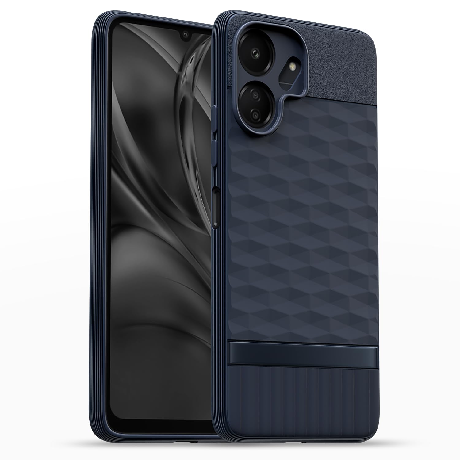 Pikkme Back Cover for Redmi 13c 4G / Redmi 13c 5G / Poco C65 Camera Protection 3D Hexa Cube Design Silicone Protective Bumper Case (Blue)