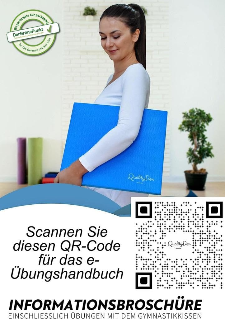 Quality Den Balance Pad - Cuscino per equilibrio in schiuma morbida antiscivolo, per stabilità e coordinazione, aiuta a rafforzare i muscoli profondi, con manuale di esercizi (lingua italiana non