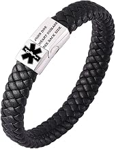 Emergency Bracelet Medical Alert id Bracelets for Men Leather Medical Alert Bracelets for Women Customizable Engraving Condition Bracelet,Jewelry Size 7.4"/8.2"/9"