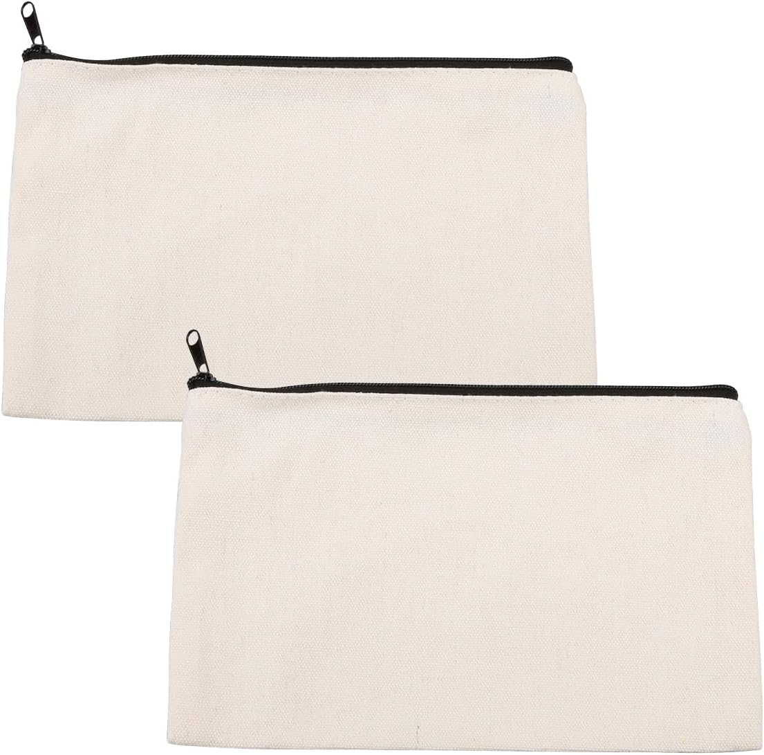 Rumyve2 pcs Blank Canvas Zipper Bag, Multi-Purpose Pure Canvas Pencil Case Painting, Blank DIY Craft Bag for Travel Craft School Toy Bag Makeup Bag