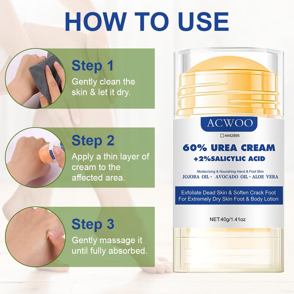 ACWOO Crema Piedi Urea 60%, 40g Crema Talloni Screpolati, Crema per Piedi e Mani e Screpolati Rimozione e Ammorbidimento Dei Calli，Crema Idratante per Perpelli Screpolate, Spaccate e con Ragadi